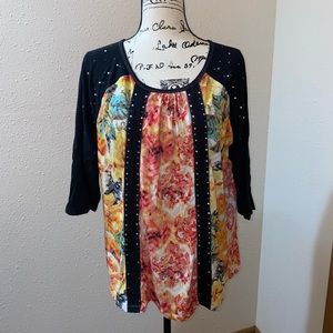 ONQUE CASUALS Rose Flower Embellished Top XL #40